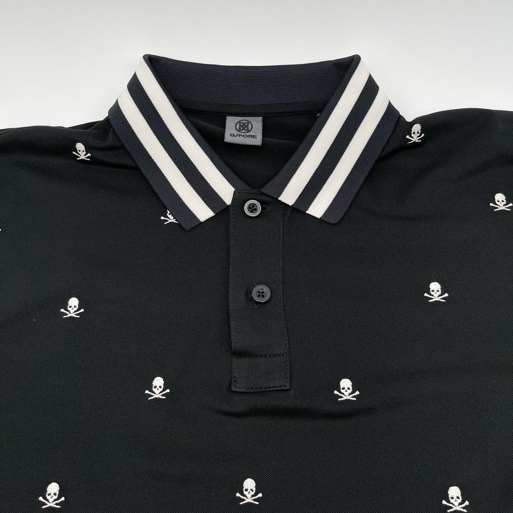 G/FORE Black Polo with White Skull Embroidery